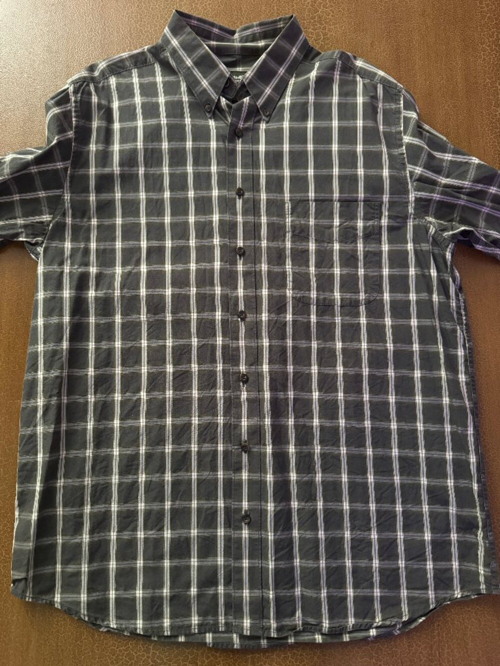 Eddie Bauer Long Sleeve Button Up Shirt Green & White- Tall Size Large